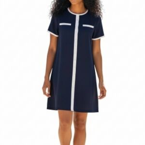 Jessica Howard Shift Dress Size 6 Black White Trim Short Sleeve Lightweight Zip
